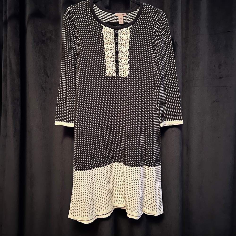 Vintage style knit sweater dress with ruffle and buttons- cozy cute COMFORTABLE!